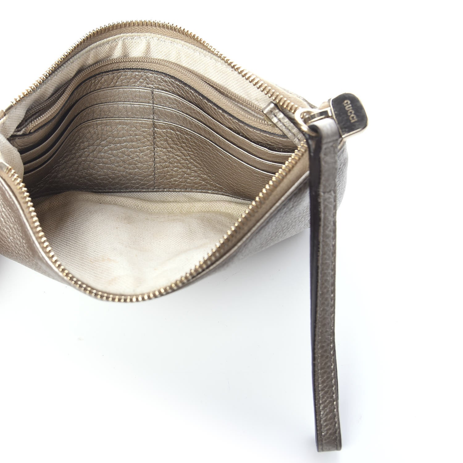 Gucci Metallic Pebbled Calfskin Soho Wristlet Golden Beige 4 of 5