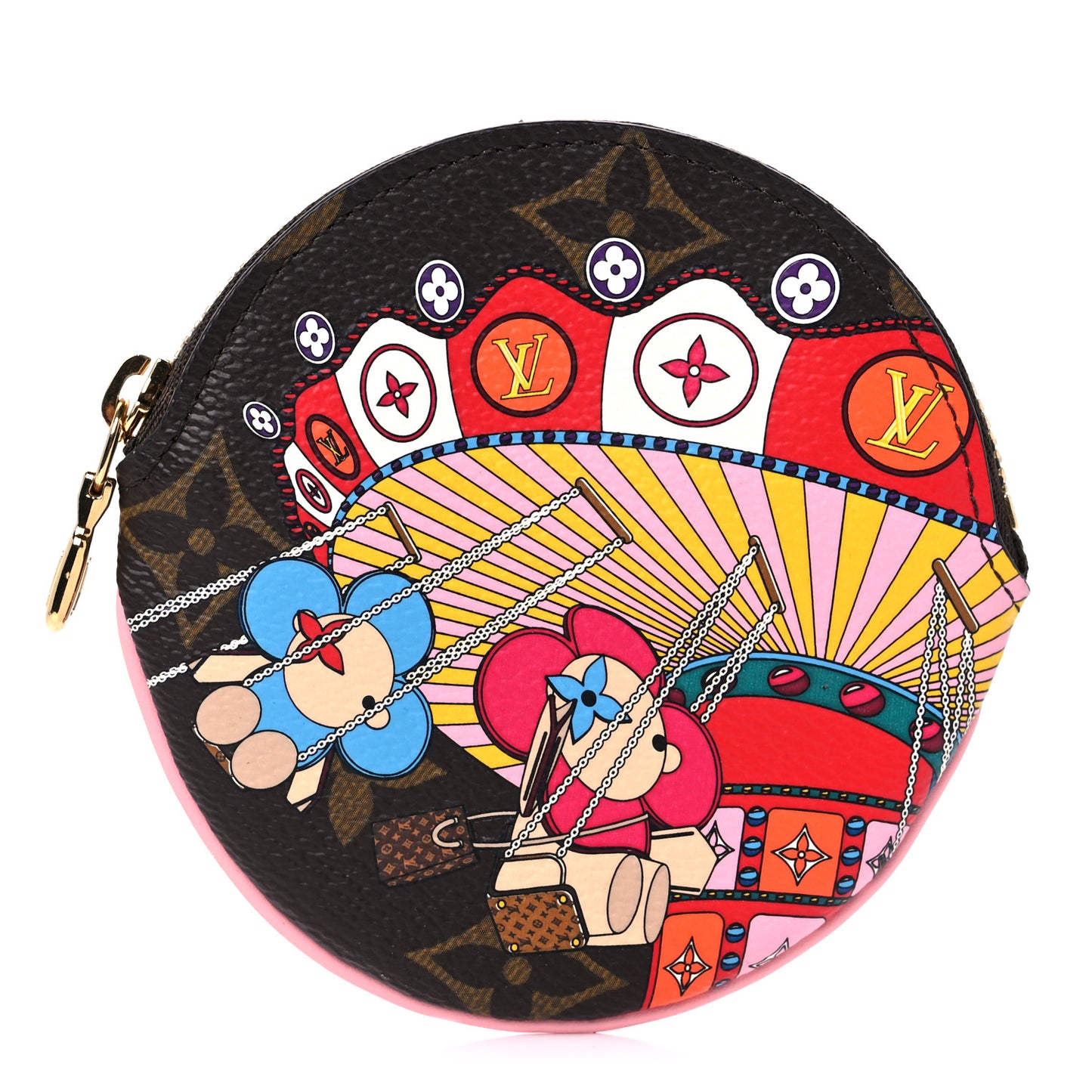 Monogram 2020 Christmas Animation Swing Ride Round Coin Purse Pink Poppy