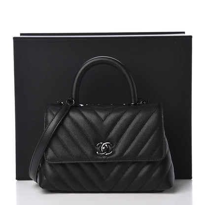 Chanel Caviar Chevron Quilted Mini Coco Handle Flap So Black 11 of 11