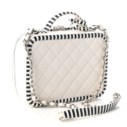 Chanel Caviar Quilted Striped Medium CC Filigree Vanity Case White Black 3 of 11