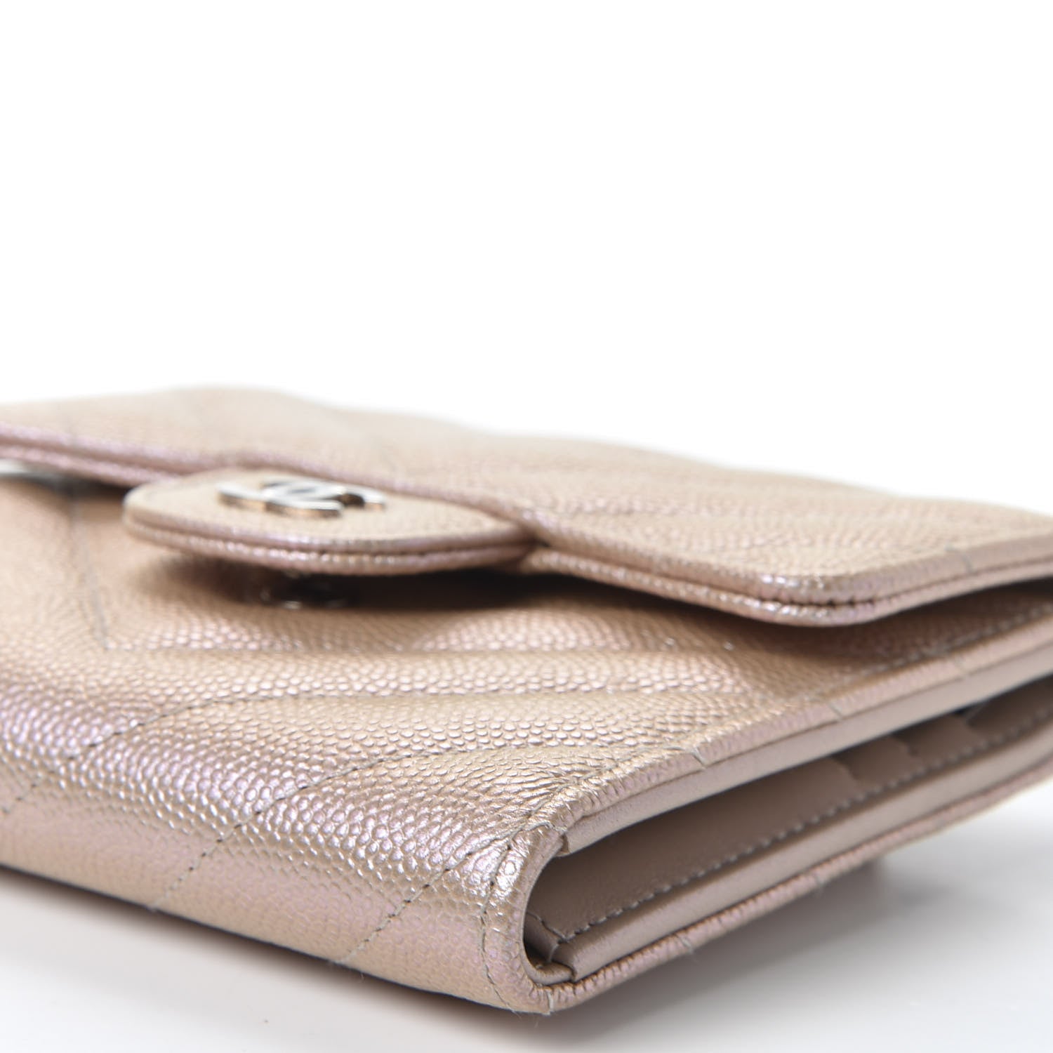 Chanel Metallic Caviar Chevron Quilted Compact Flap Wallet Light Gold 6 of 10