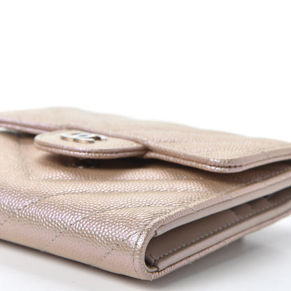 Chanel Metallic Caviar Chevron Quilted Compact Flap Wallet Light Gold 6 of 10