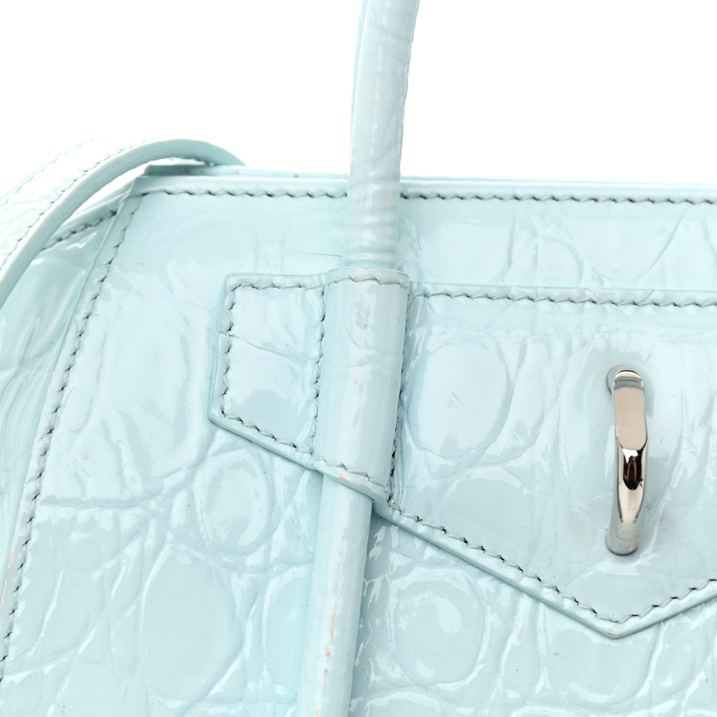 Calfskin Crocodile Embossed Mini Antigona Lock Sky Blue