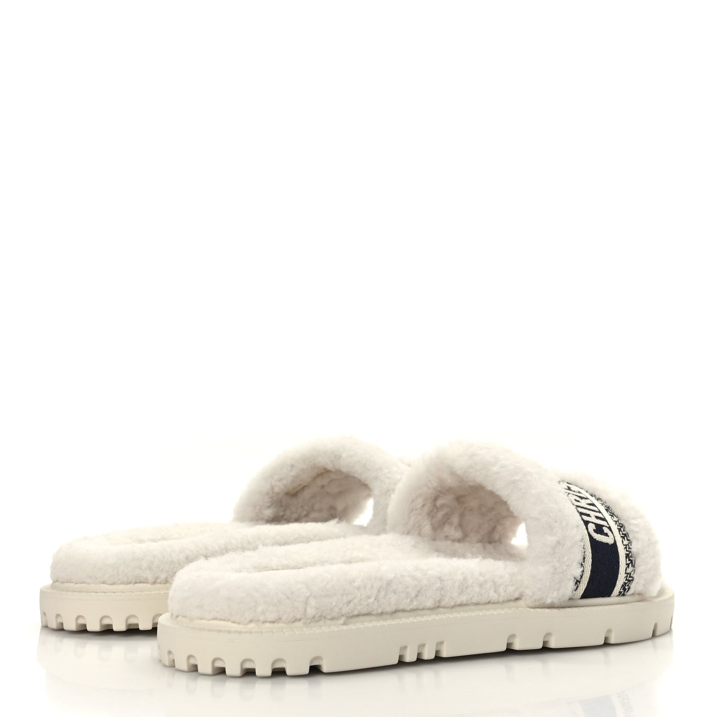 Shearling Canvas Embroidered Dway 10mm Slide Sandals 40 Natural Deep Blue