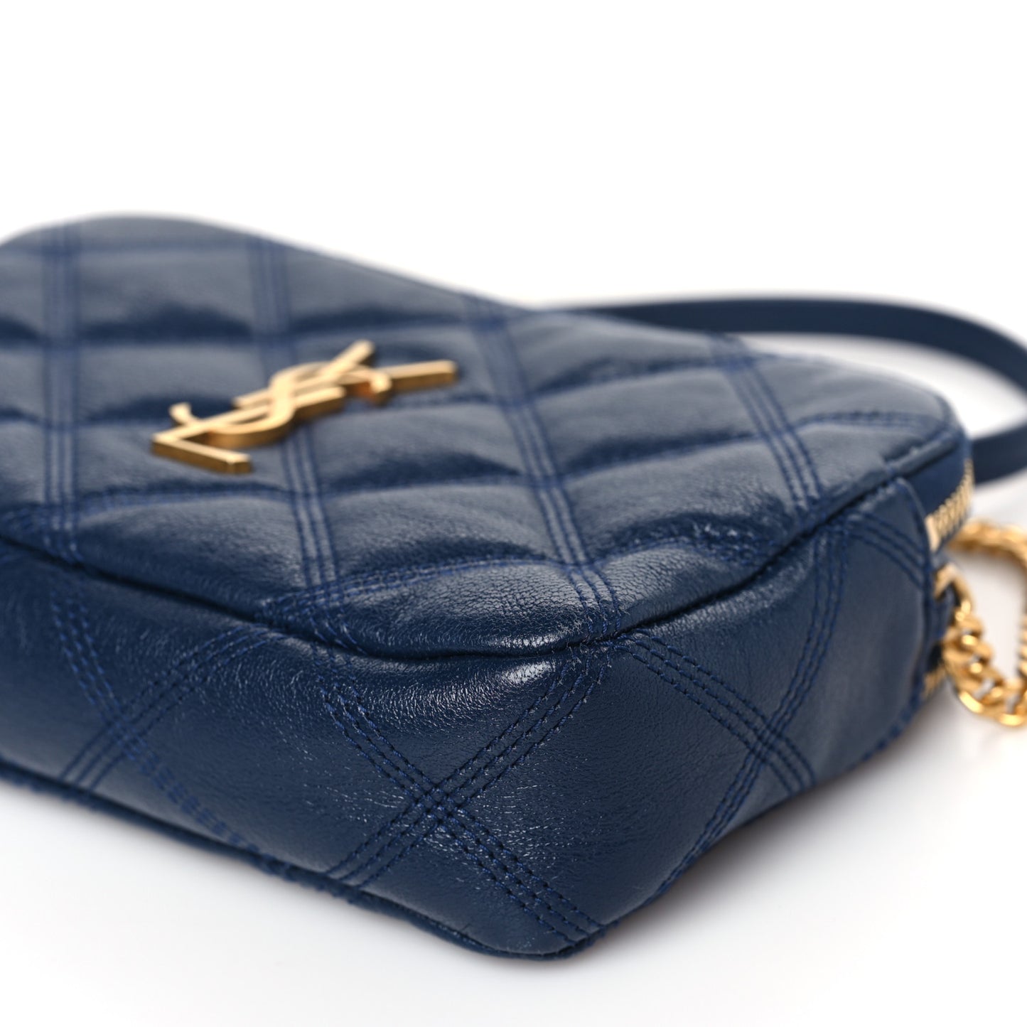 Grained Lambskin Quilted Mini Becky Double Zip Bag Blue Charron