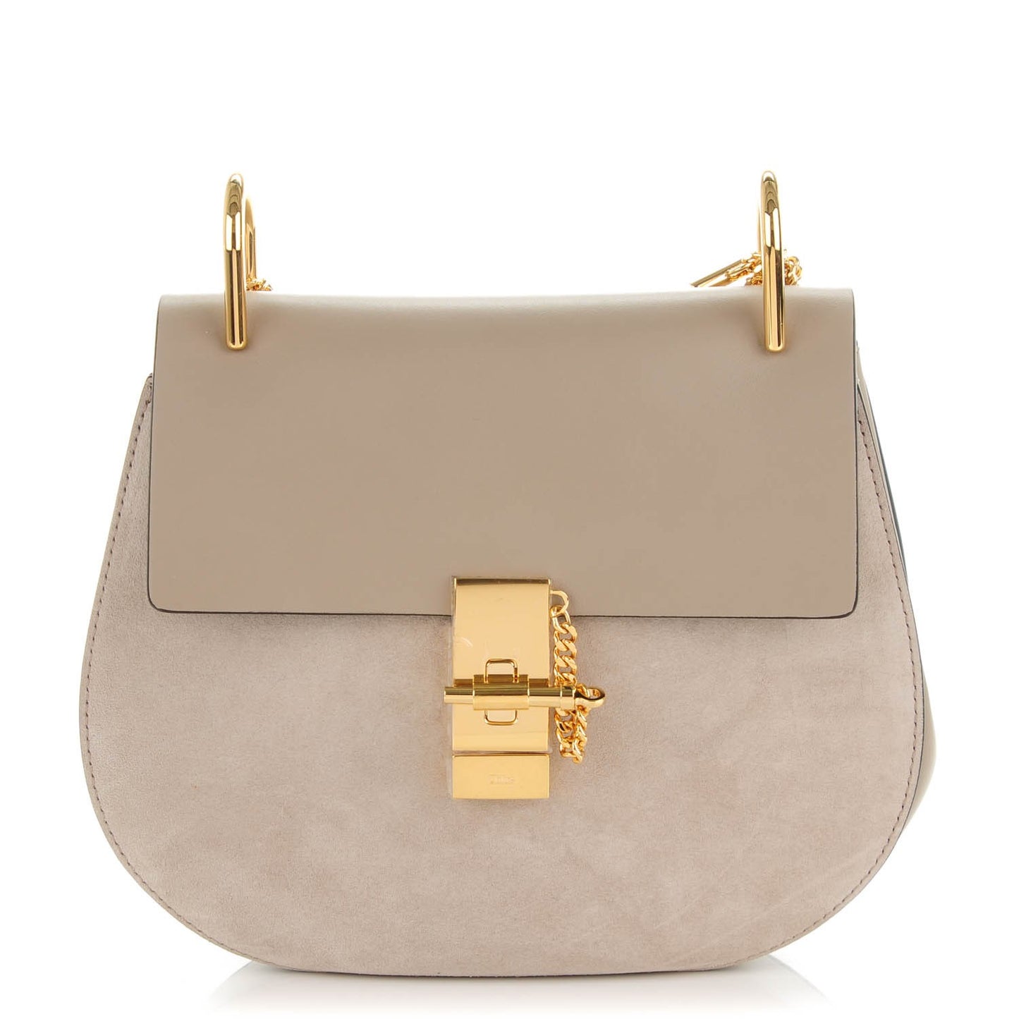 Suede Smooth Calfskin Drew Shoulder Bag Motty Grey