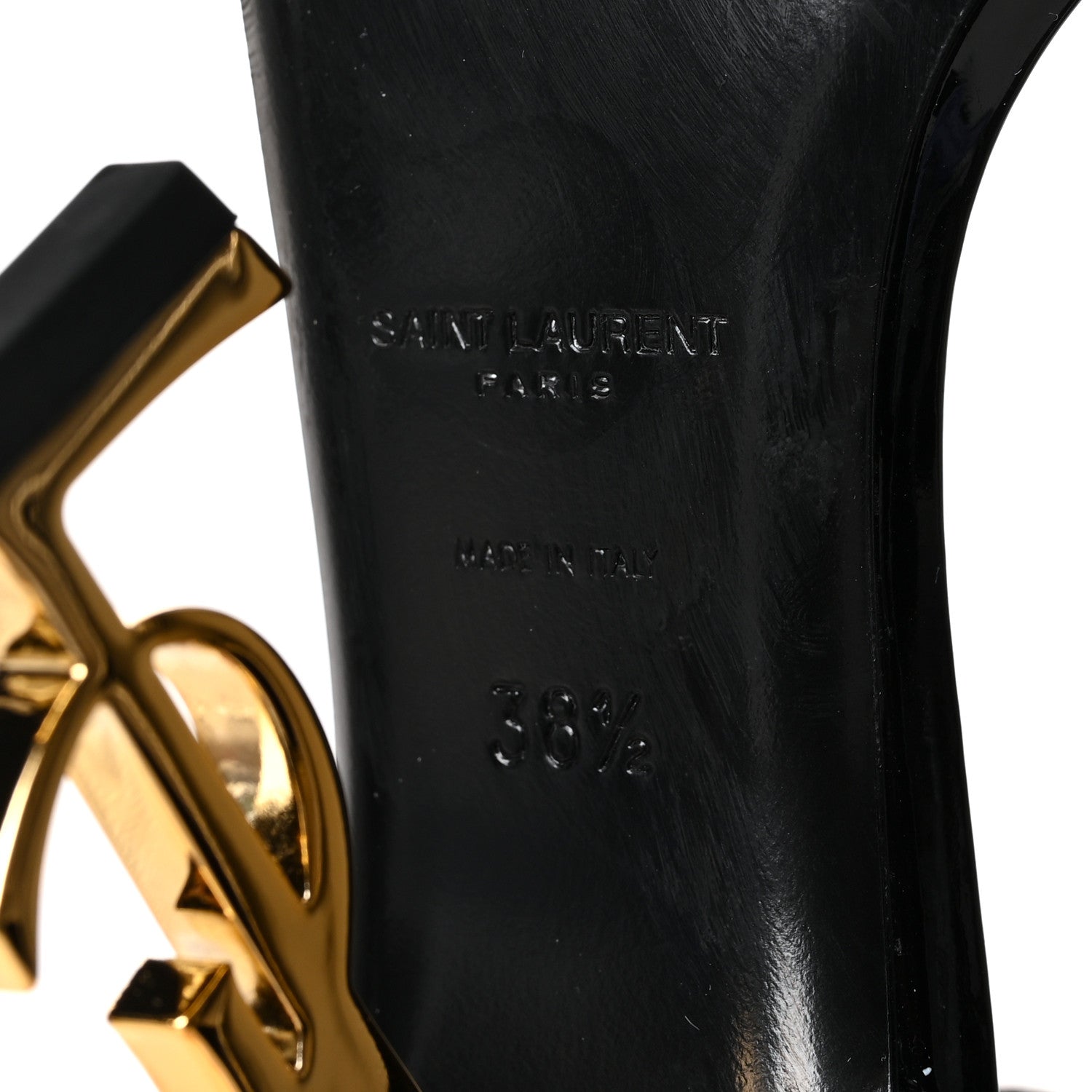 Saint Laurent Patent Calfskin Opyum 110 Sandals 38.5 Black Gold 6 of 7