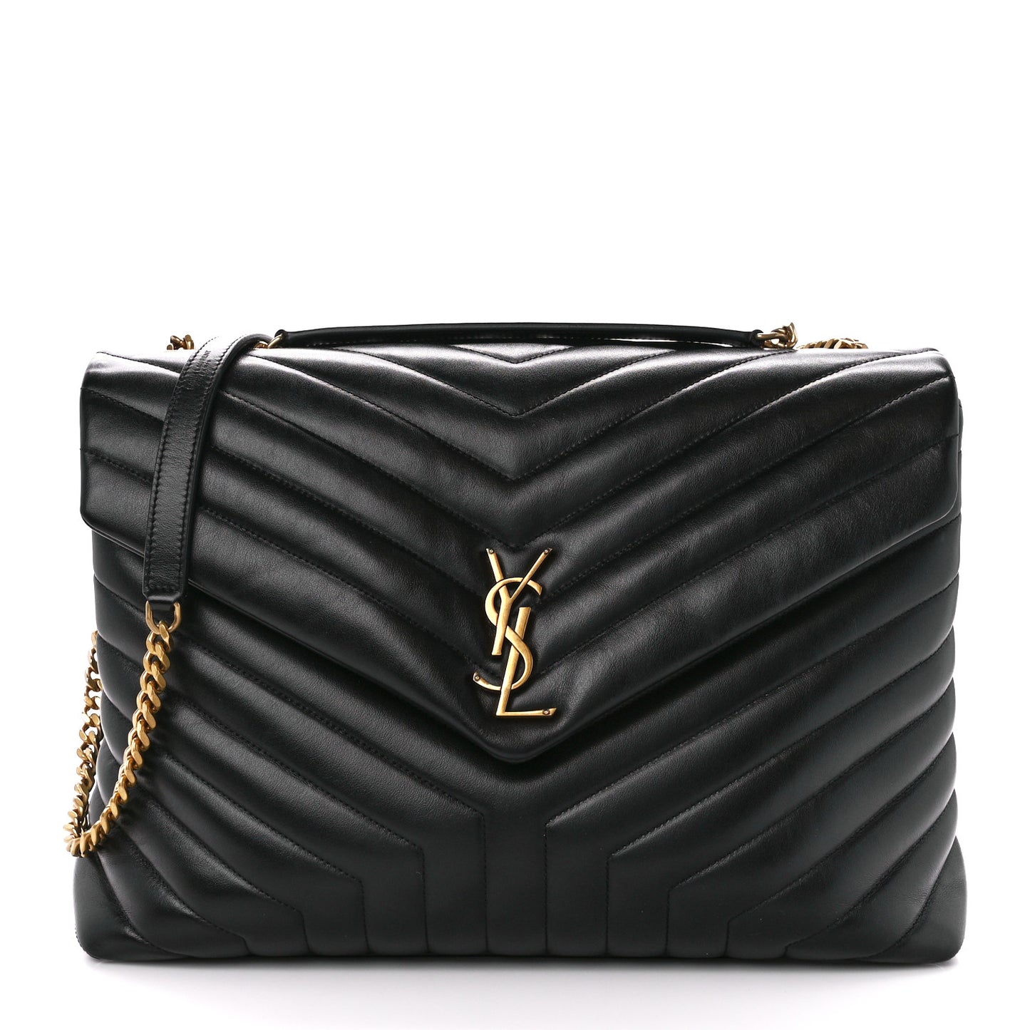 Calfskin Y Quilted Monogram Large Loulou Chain Satchel Black