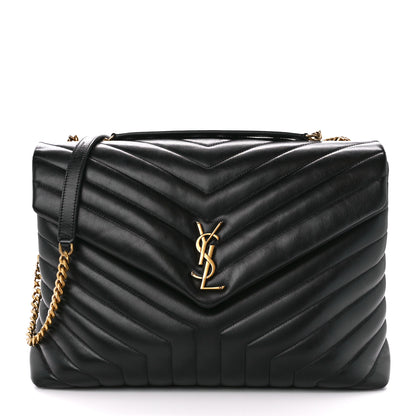 Saint Laurent Calfskin Y Quilted Monogram Large Loulou Chain Satchel Black 1 of 12