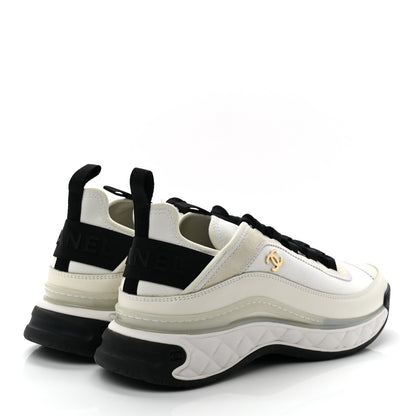 Chanel Velvet Calfskin Mixed Fibers Mens CC Sneakers 40 Ivory Black 4 of 8