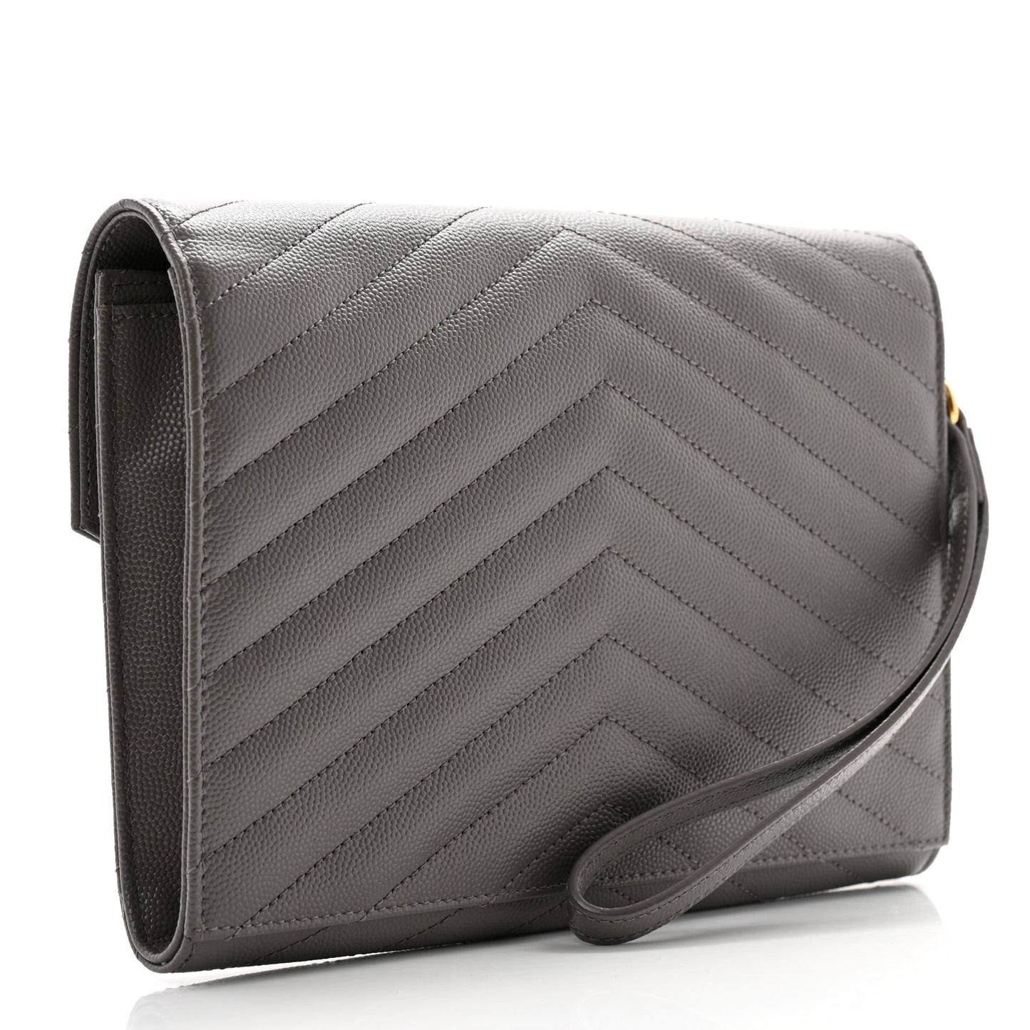 Grain De Poudre Matelasse Chevron Monogram Envelope Clutch Earth