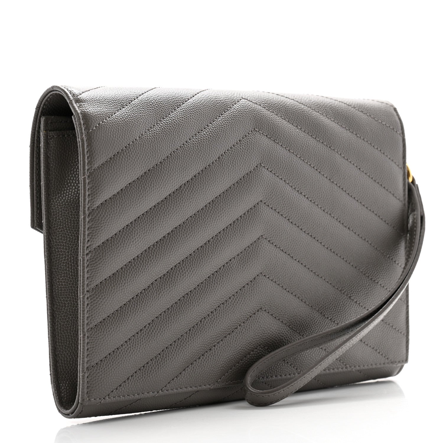 Saint Laurent Grain De Poudre Matelasse Chevron Monogram Envelope Clutch Earth 3 of 8