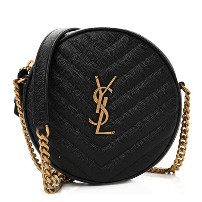 Saint Laurent Grain De Poudre Matelasse Chevron Quilted Round Vinyle Camera Bag Black 1 of 10