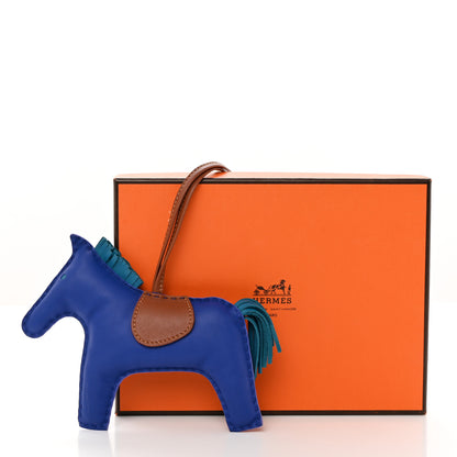 Hermes Milo Lambskin Grigri Rodeo Horse Bag Charm GM Bleu de Malte Rouge H Orange Poppy 4 of 4