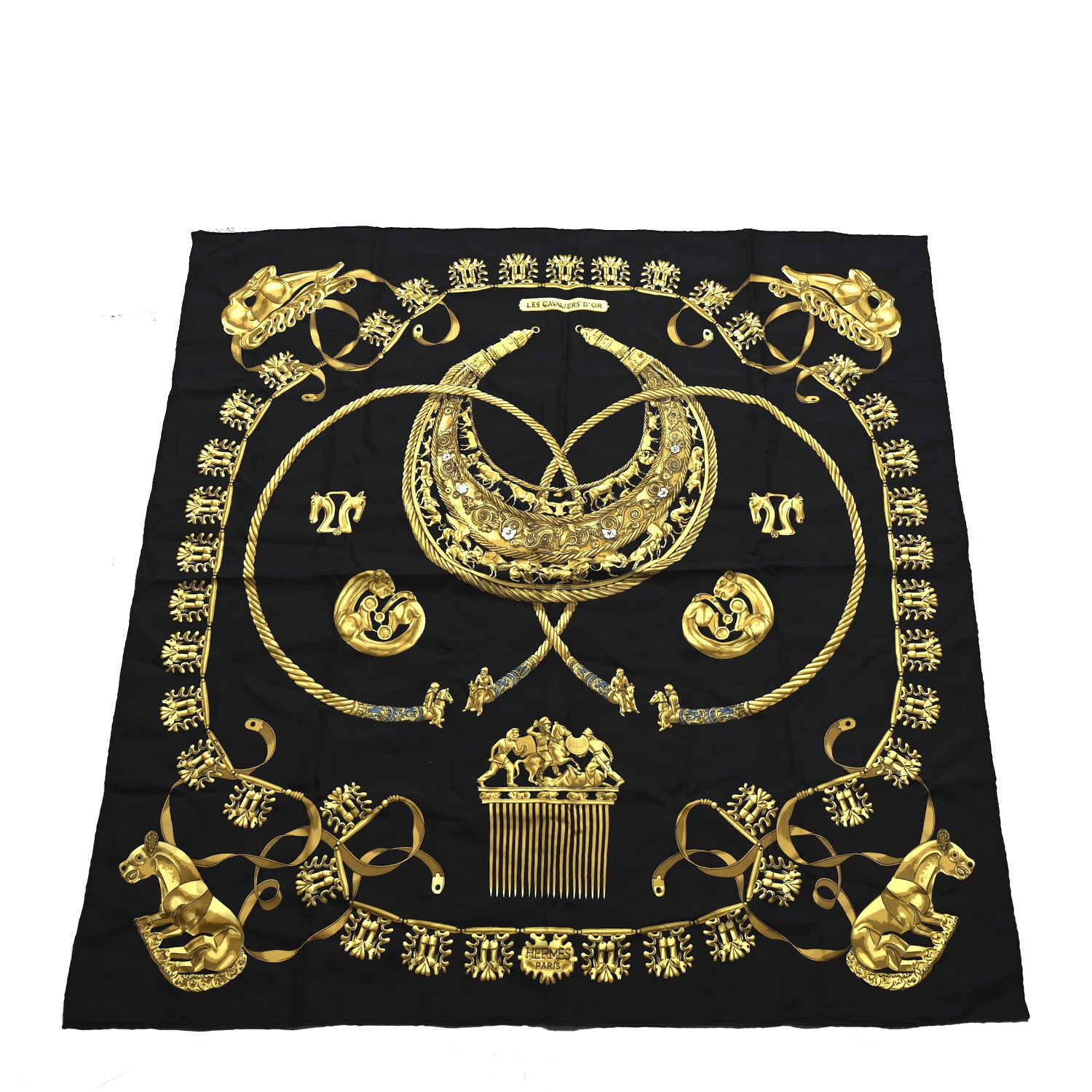 Hermes Silk Mousseline Les Cavaliers D'Or Scarf 90 1 of 5