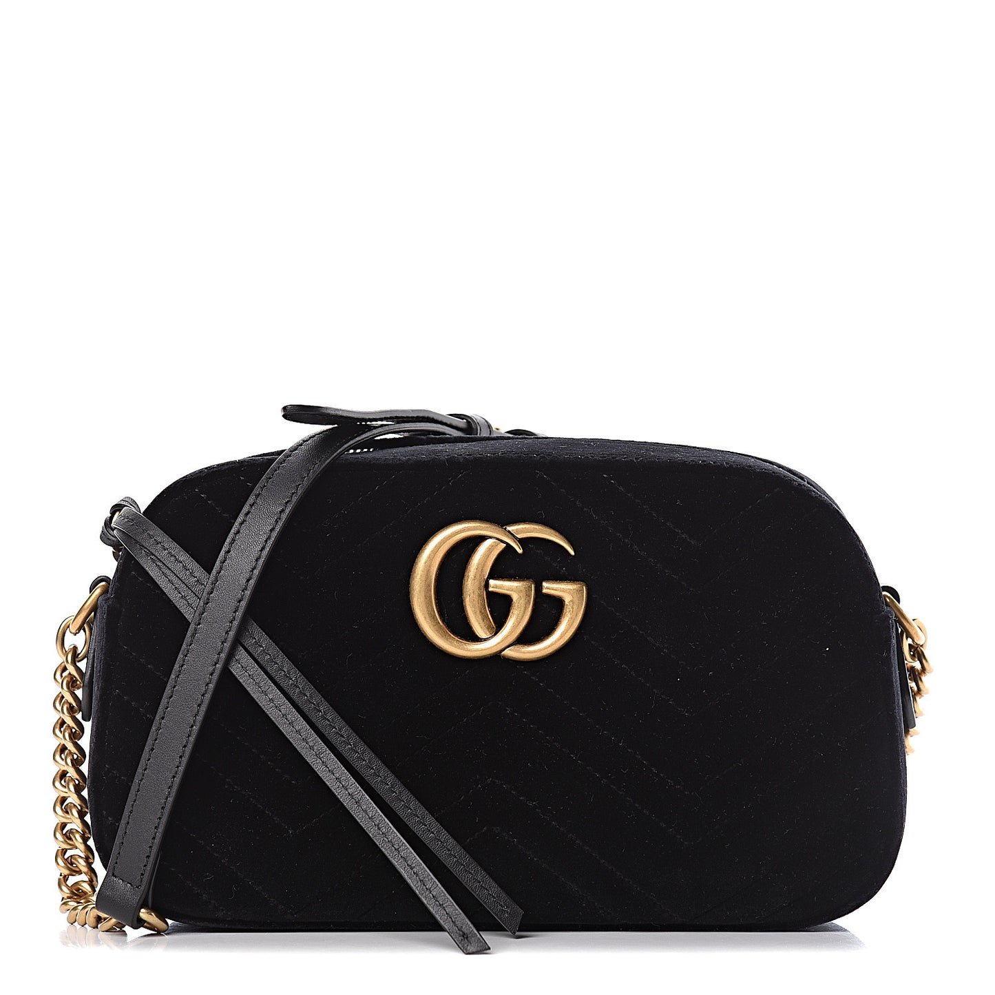 Velvet Matelasse Small GG Marmont Chain Shoulder Bag Black