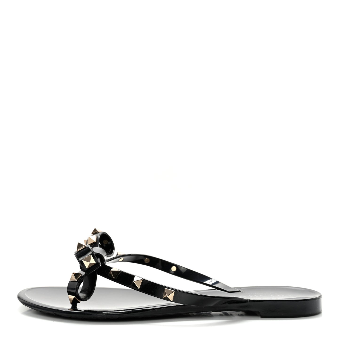 PVC Jelly Rockstud Bow Thong Sandals 38 Black