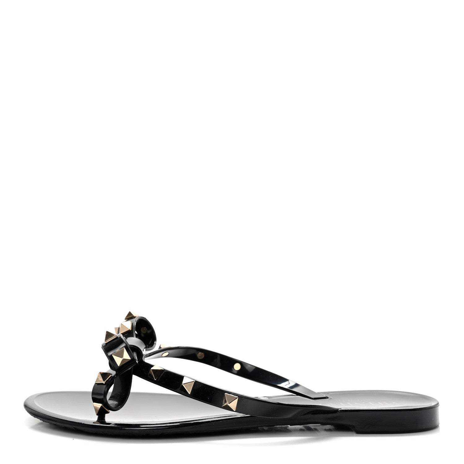 Valentino Garavani PVC Jelly Rockstud Bow Thong Sandals 38 Black 1 of 9