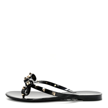 Valentino Garavani PVC Jelly Rockstud Bow Thong Sandals 38 Black 1 of 9