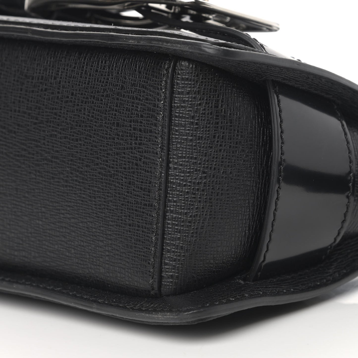Embossed Grained Calfskin Buckle Box Bag Black