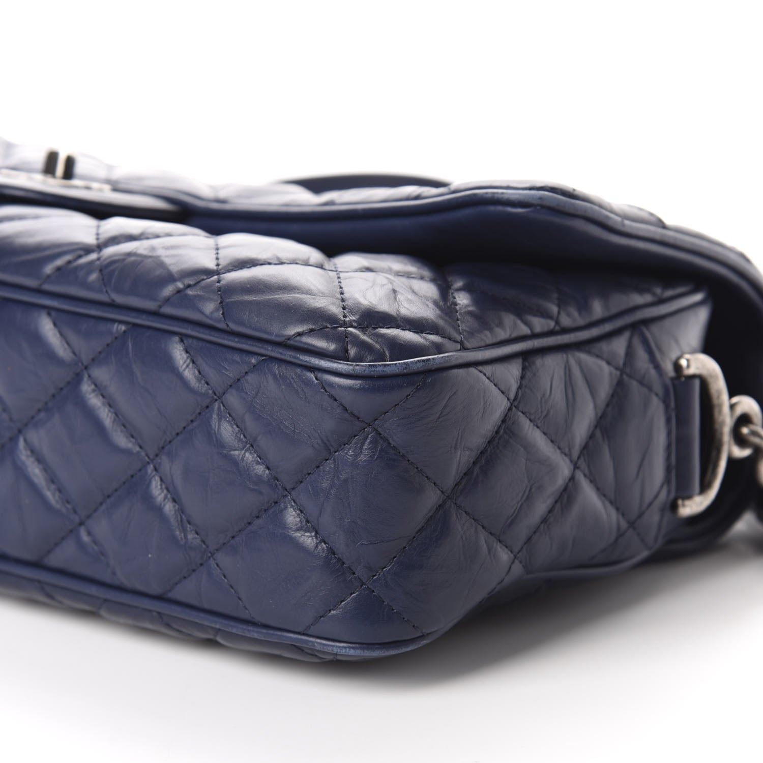 Chanel Aged Calfskin Quilted Jumbo Chain Detail Flap Blue 7 of 10