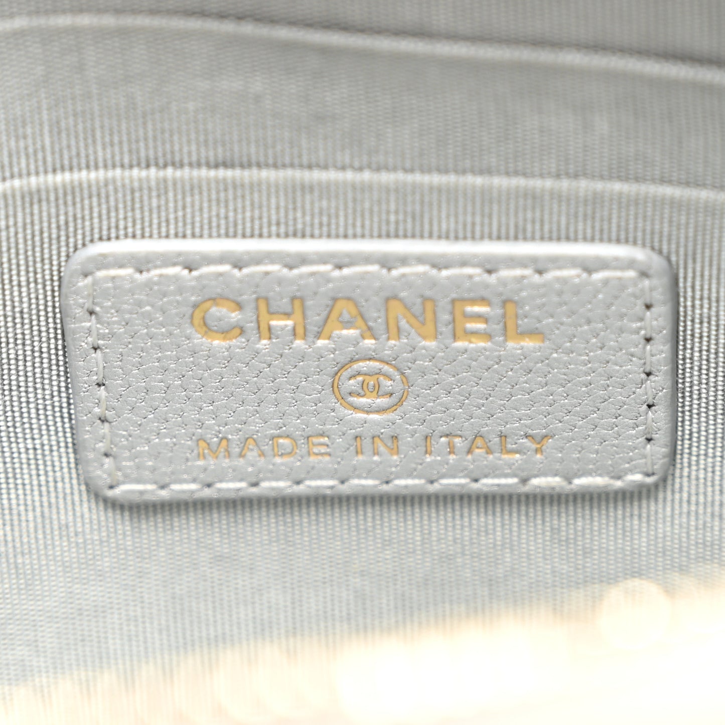Metallic Goatskin Quilted Chanel 19 Flat Wallet Pouch Silver