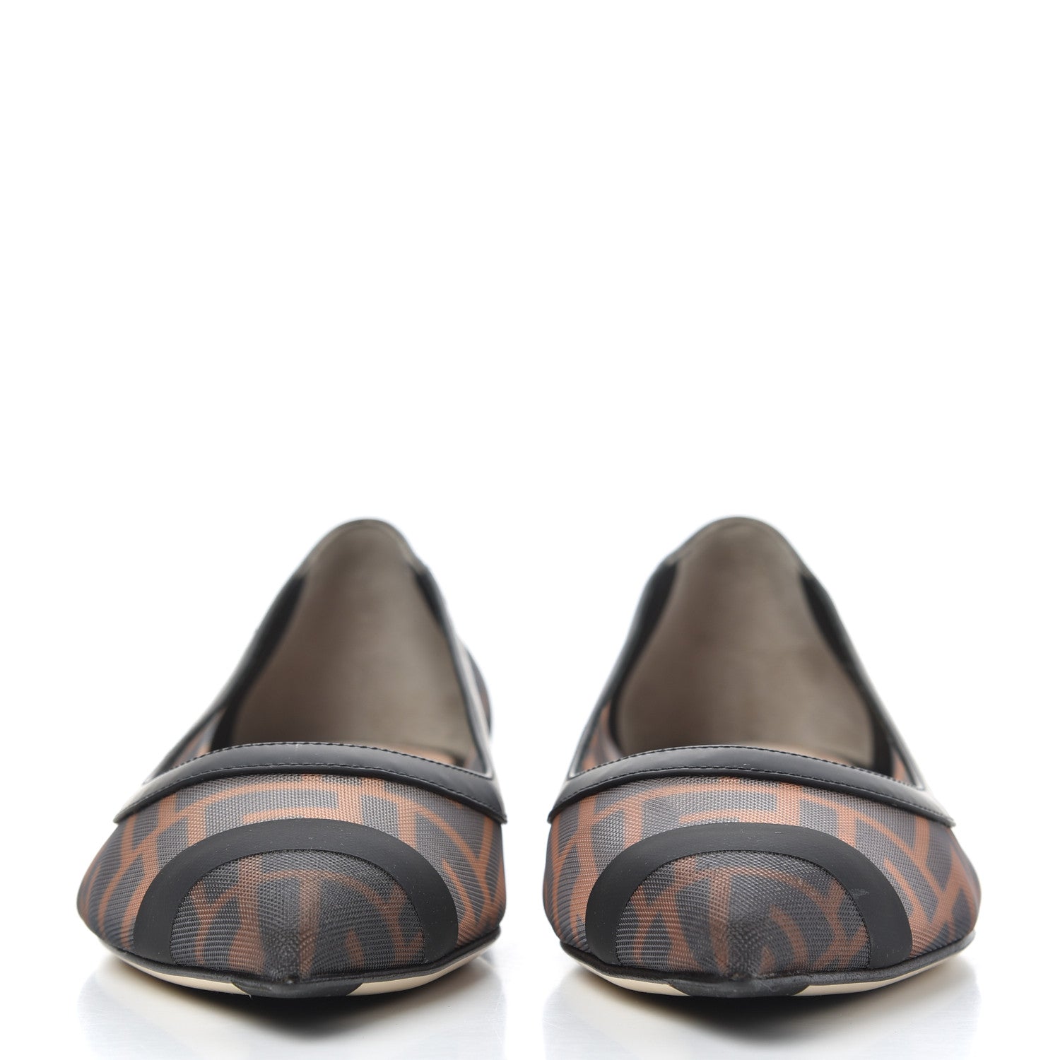 Fendi Mesh FF Skimmer Ballerina Flats 38 Tobacco Moro Black 2 of 12