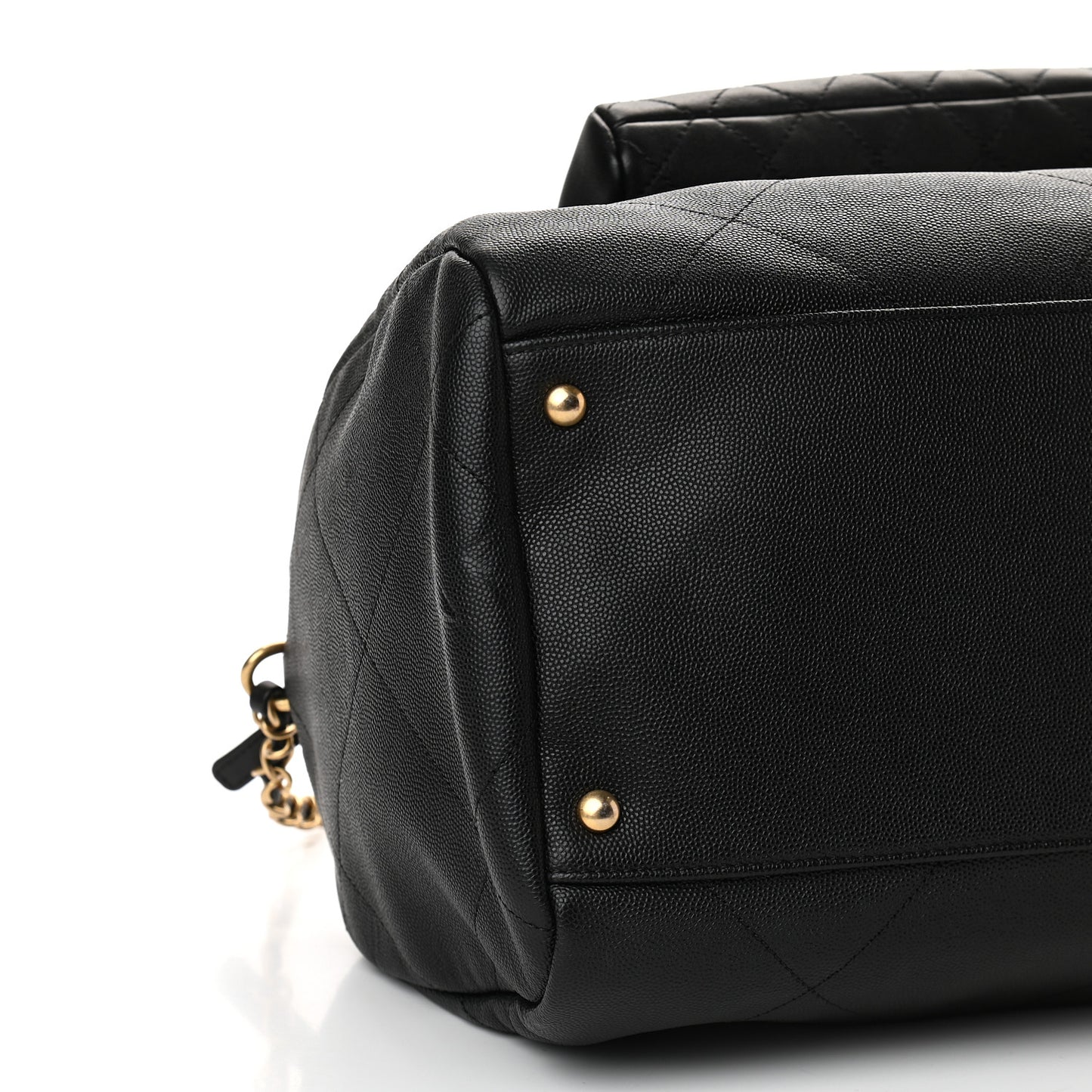 Grained Calfskin Lambskin Quilted Large Bowling Bag Black