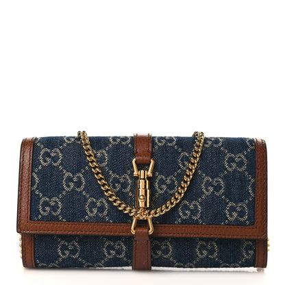 Gucci New Denim GG Monogram Jackie 1961 Chain Wallet Blue Tea Cuir 1 of 9