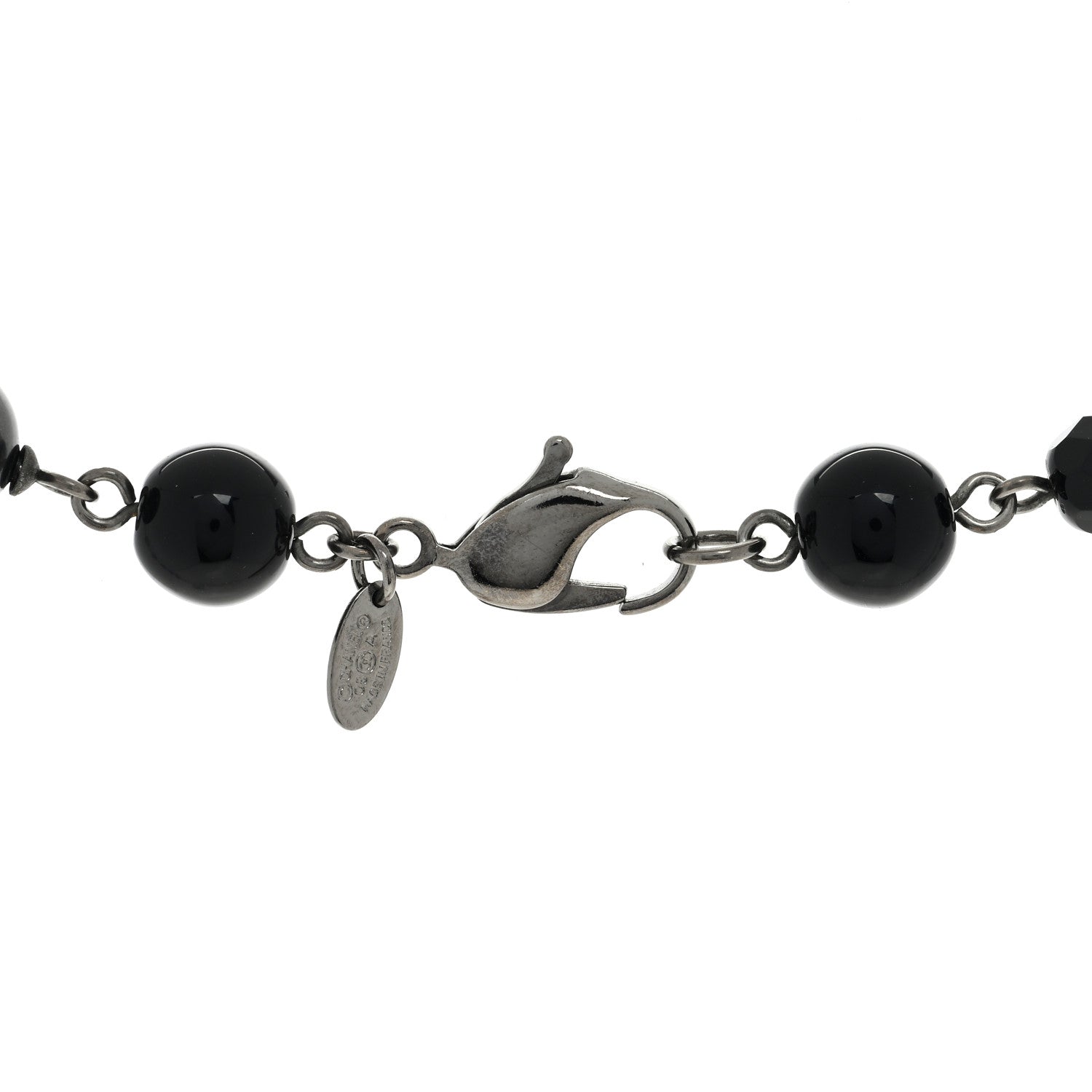 Chanel Ruthenium Pearl Beaded CC Long Necklace Black 3 of 5