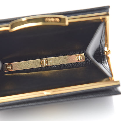 Prada Saffiano Metal Compact Pushlock Wallet Black 6 of 10