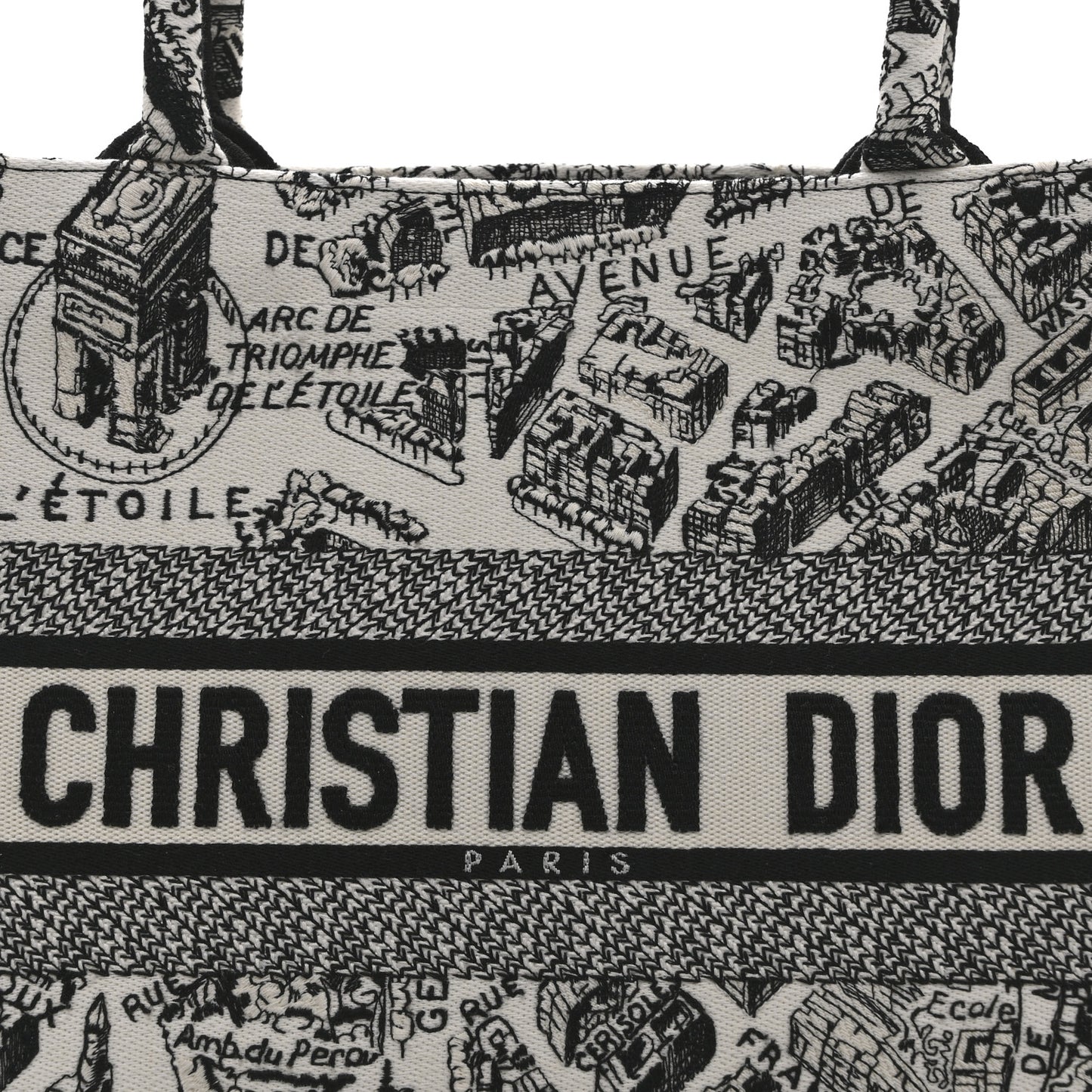 Canvas Embroidered Medium Plan De Paris Book Tote White Black