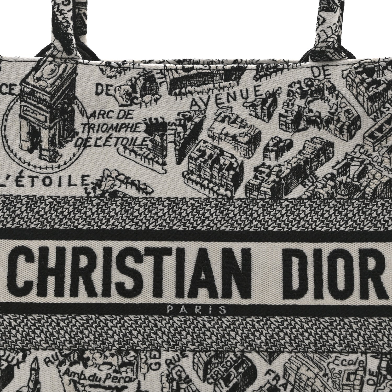 Christian Dior Canvas Embroidered Medium Plan De Paris Book Tote White Black 8 of 10