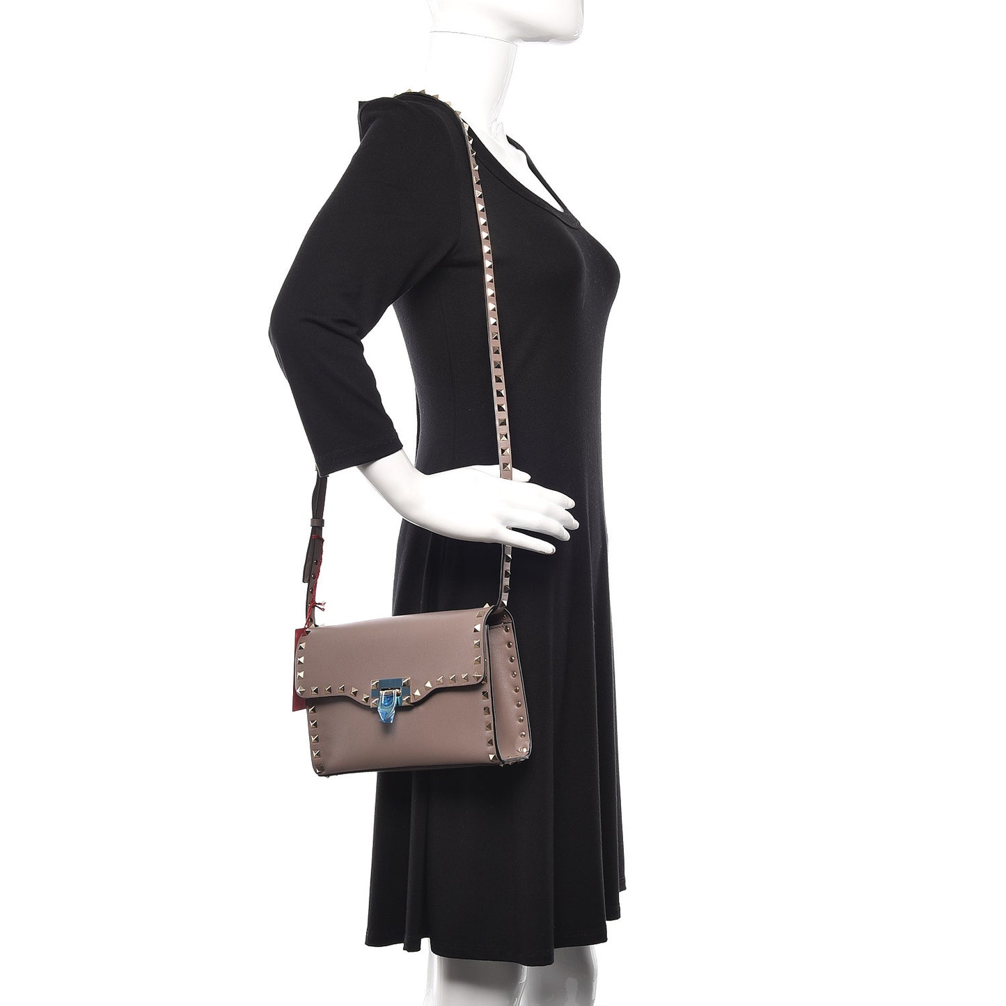 Vitello Medium Rockstud Flip Lock Crossbody Bag Clay
