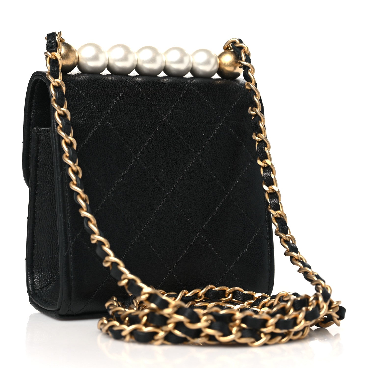 Chanel Goatskin Chic Pearls Clutch On Chain Black 3 of 10