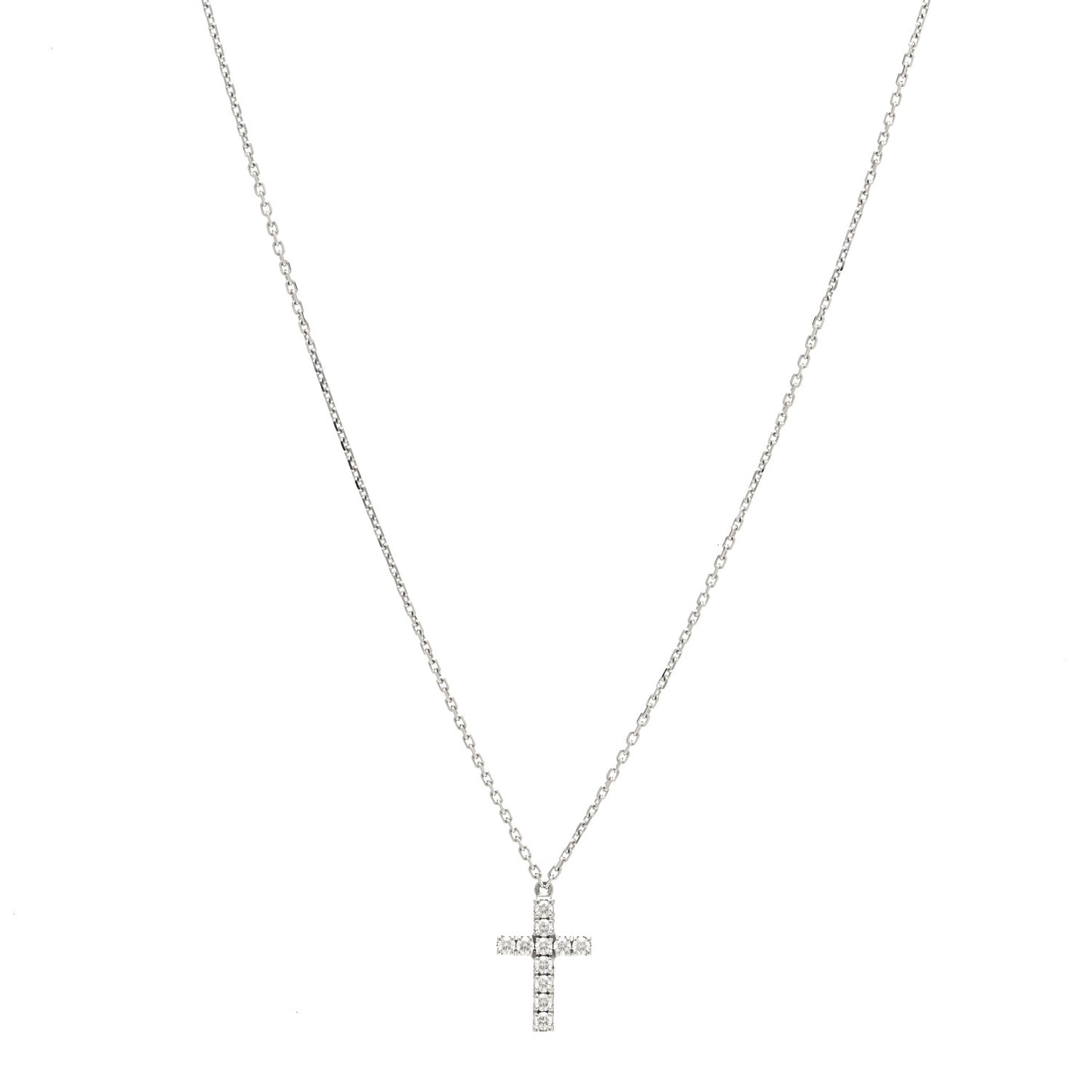 18K White Gold Diamond Symbols Cross Pendant Necklace