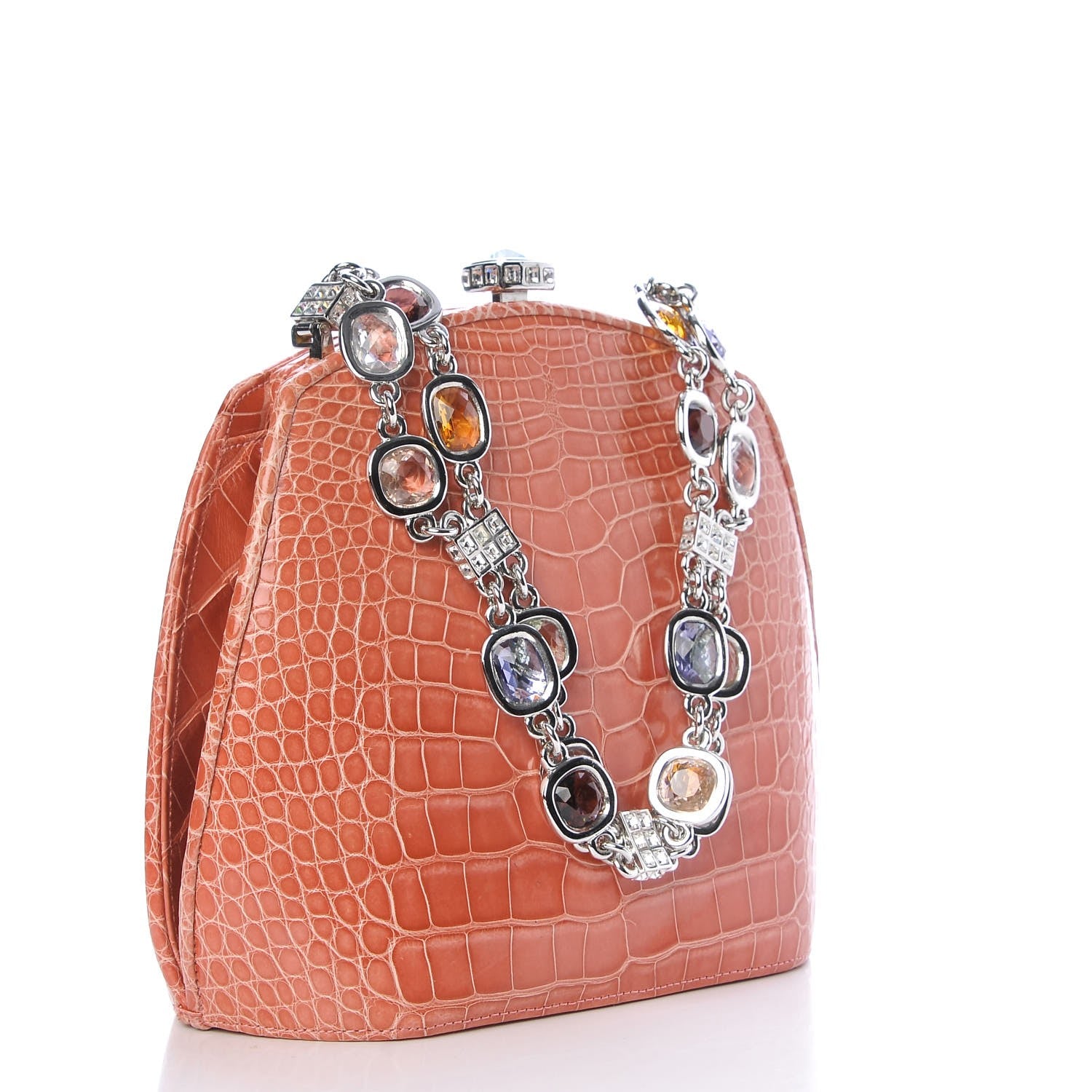 Judith Leiber Crocodile Crystal Evening Bag Coral 3 of 6