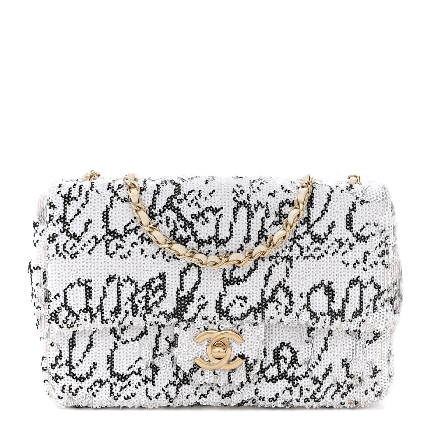 Sequin Logo Mini Rectangular Flap White Black