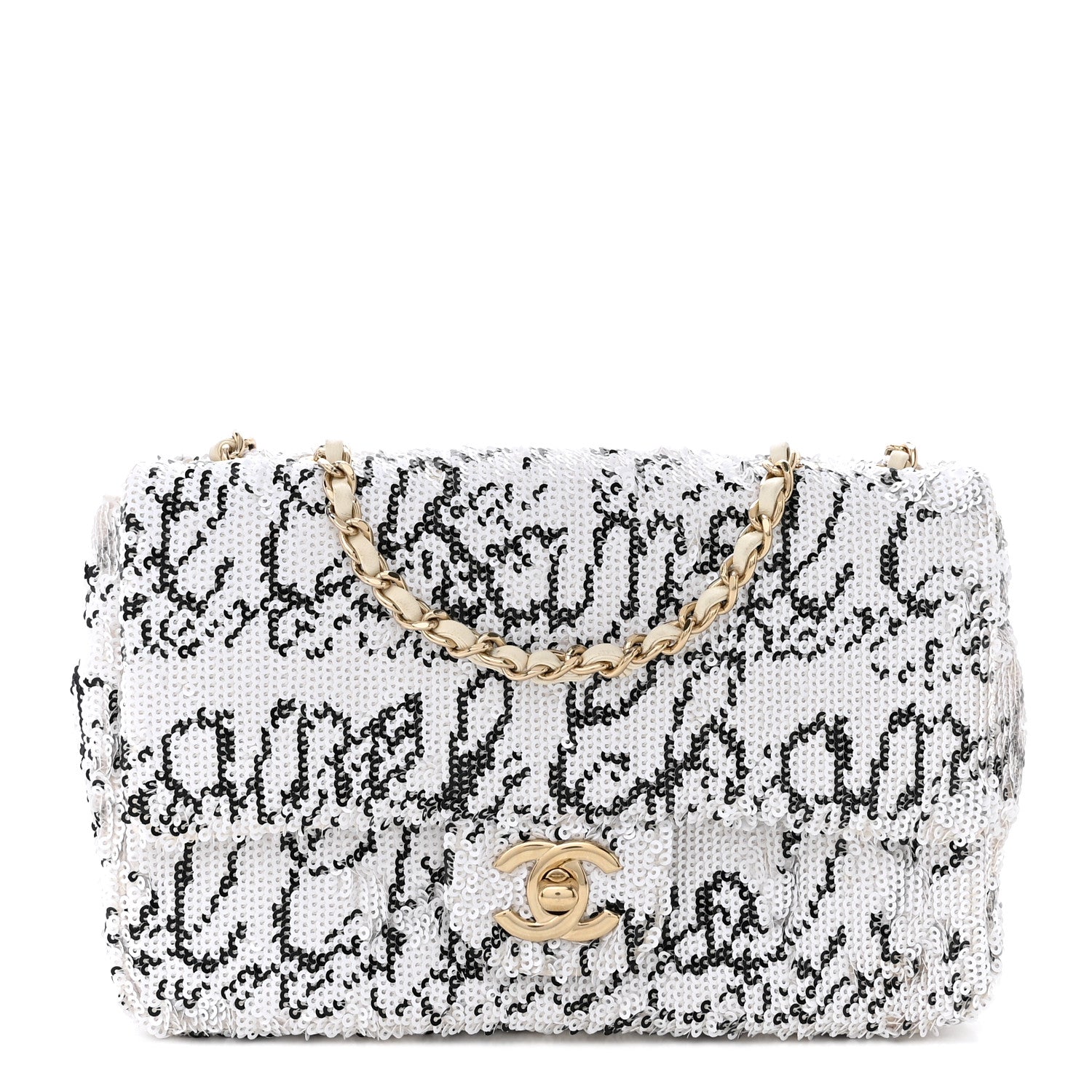 Chanel Sequin Logo Mini Rectangular Flap White Black 1 of 12
