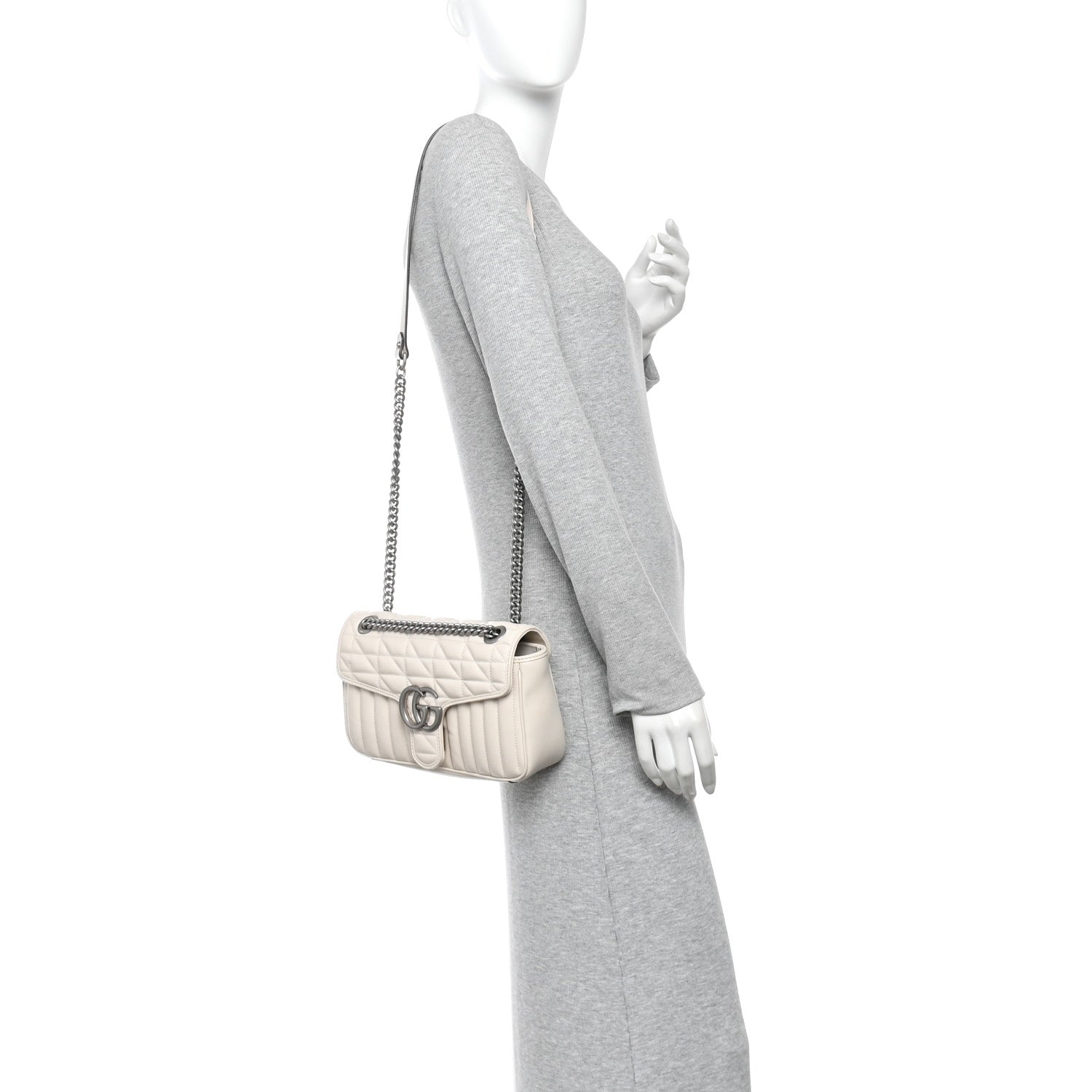 Gucci Calfskin Matelasse Aria Small GG Marmont Shoulder Bag Mystic White 2 of 11