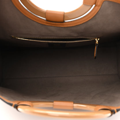 Fendi Glazed Fabric Vitello Century Plexiglass FF 1974 Stamp Patch Medium Runaway Shopper Tote Mogano Panna Nocciola 9 of 17