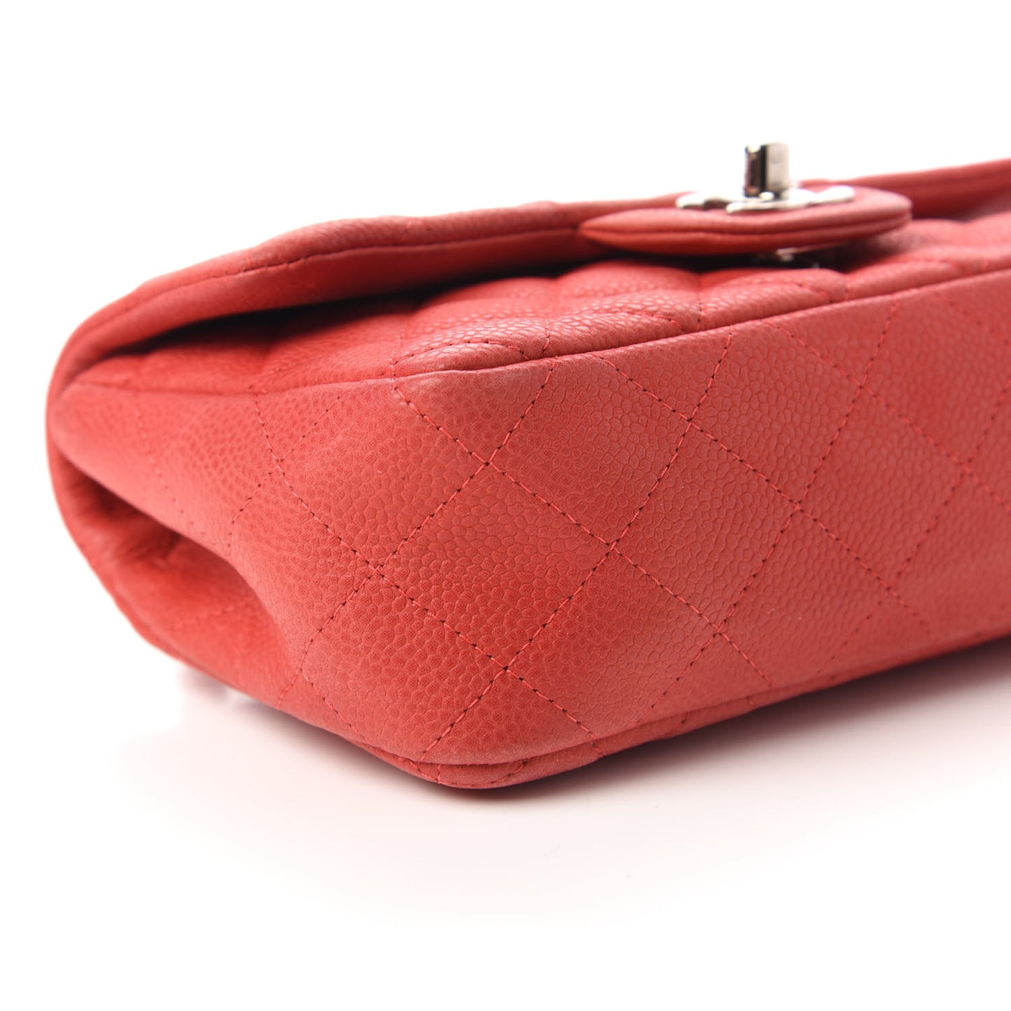 Iridescent Caviar Quilted Mini Rectangular Flap Light Red