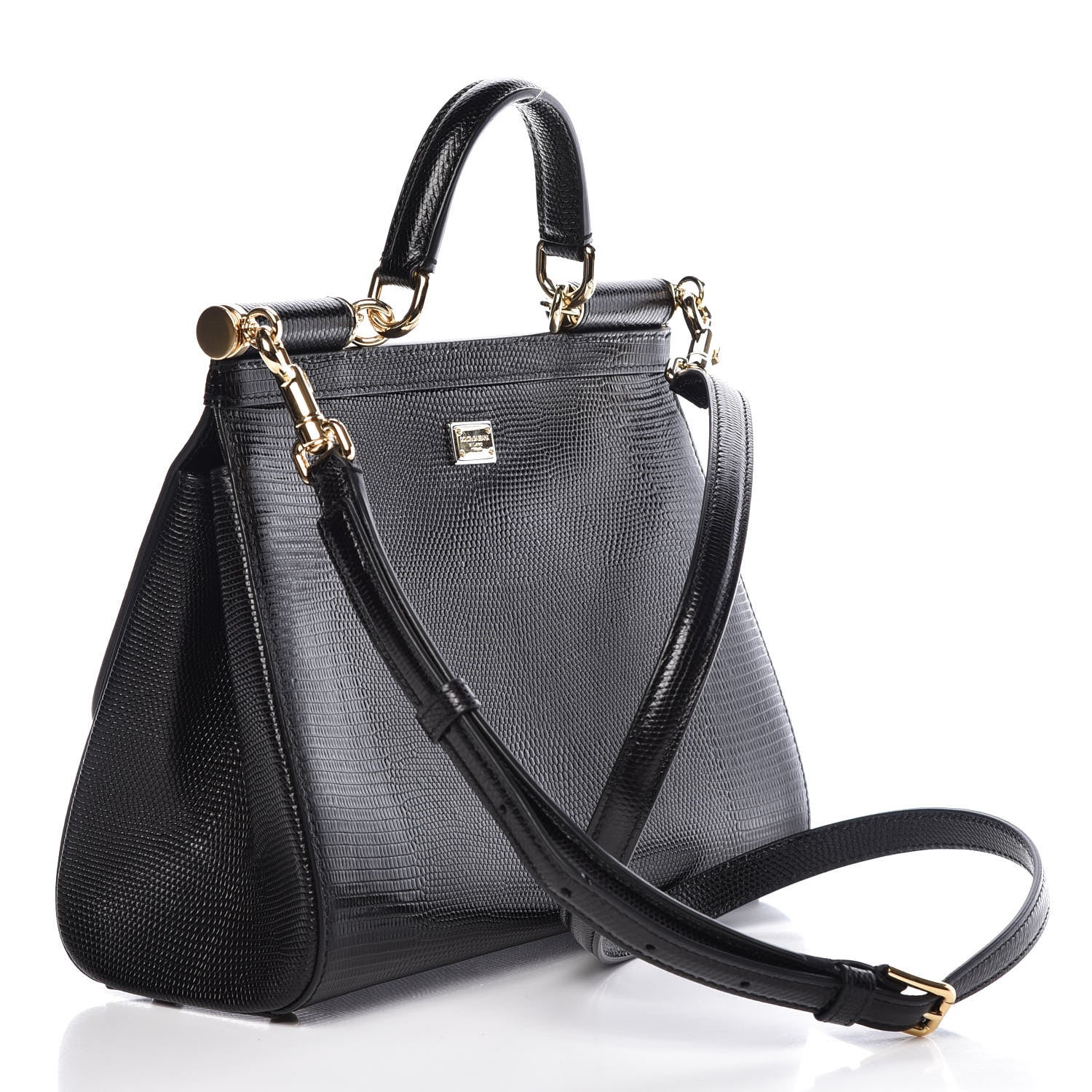Dolce & Gabbana Calfskin Iguana Embossed Studded Medium Fashion Sinner Patch Miss Sicily Satchel Black 3 of 10