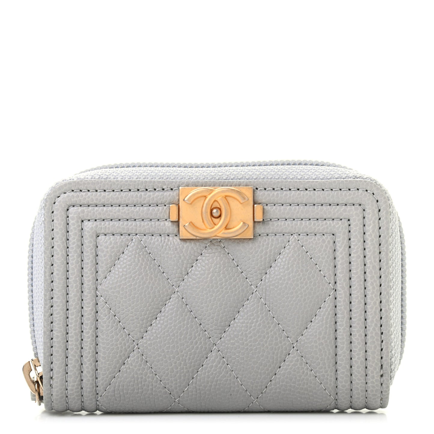 Caviar Quilted Boy Zip Around Coin Purse Wallet Grey