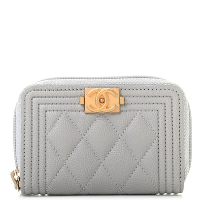 Chanel Caviar Quilted Boy Zip Around Coin Purse Wallet Grey 1 of 7