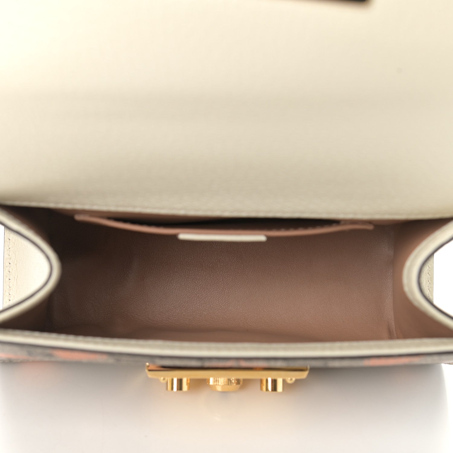 Gucci GG Supreme Monogram Berry Textured Dollar Calfskin Small Padlock Shoulder Bag Beige Ebony Light Copper Mystic White 5 of 9