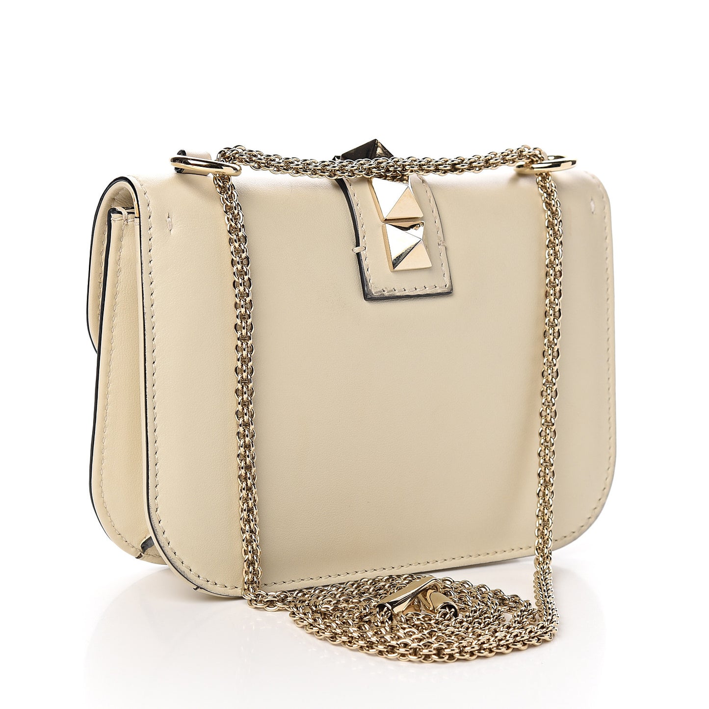 Vitello Small Glam Lock Rockstud Flap White