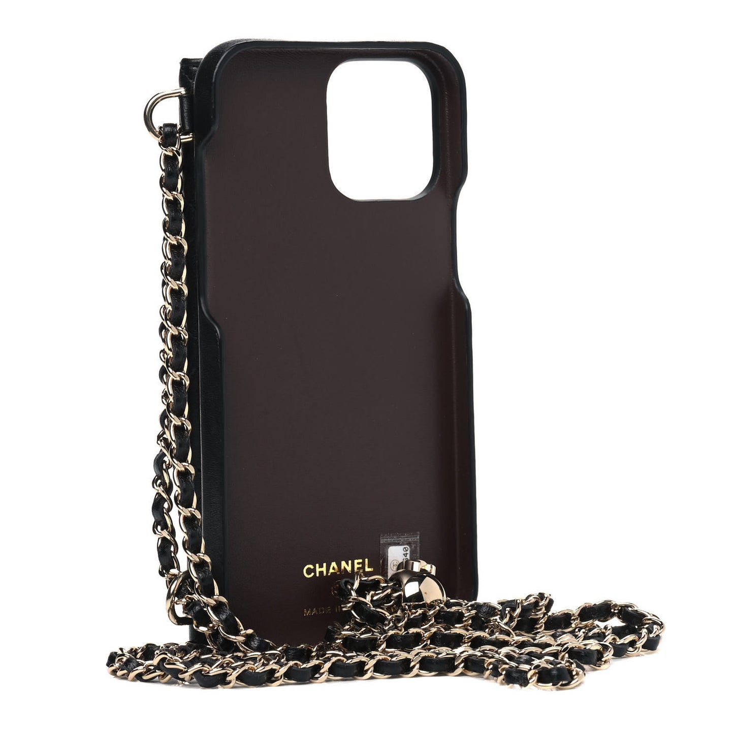 Lambskin Quilted iPhone XII Max Case With Chain Black