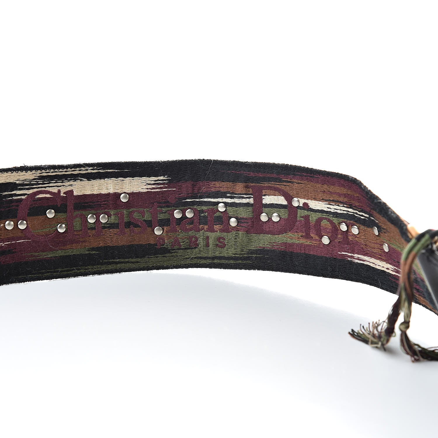 Christian Dior Canvas Embroidered Studded Bohemian Fringe Shoulder Strap Black Multicolor 3 of 7