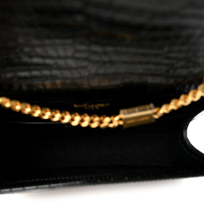 Saint Laurent Calfskin Crocodile Embossed Small Classic Monogram Kate Tassel Satchel Black 5 of 10